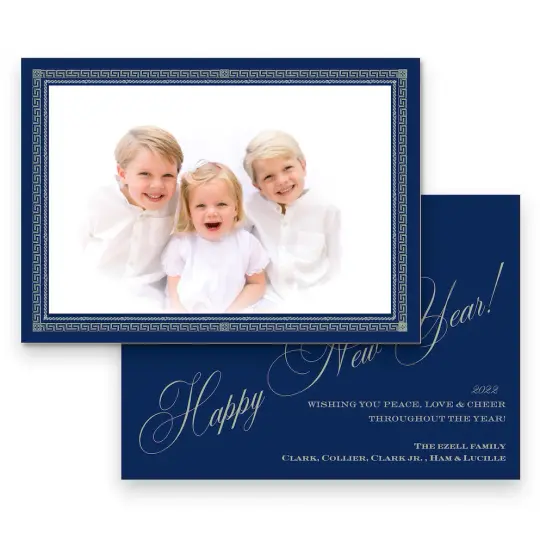 Greek Key Navy and Mint Landscape Holiday Card