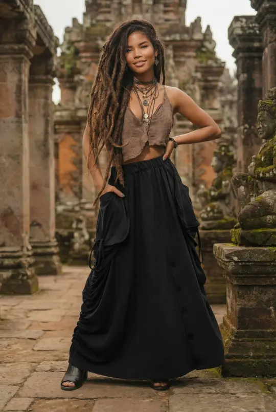 2-in-1 Maxi Skirt Palazzo Pants Black