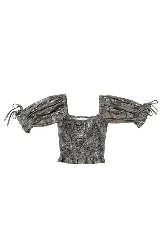 5 left - Smocked Blouse Soft Linen Forest Camo