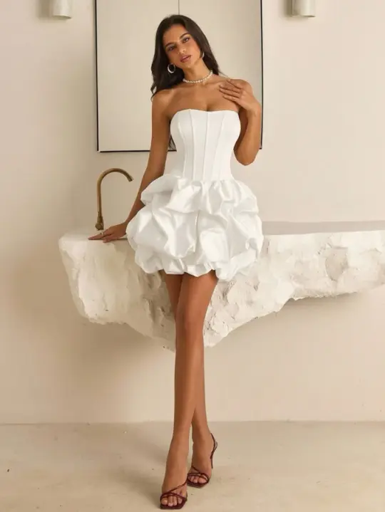 Clean Satin Puffy Women's Homecoming Dress White Corset Short Prom Dress Party Dress RS2884