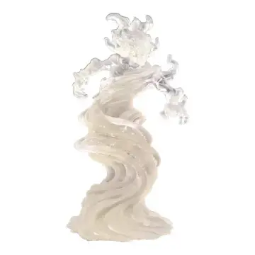 Unpainted 28mm 3D-printed clear resin air elemental with a twisting whirlwind body and hooked clawed hands, tabletop RPG miniature for D&D, Pathfinder & wargaming