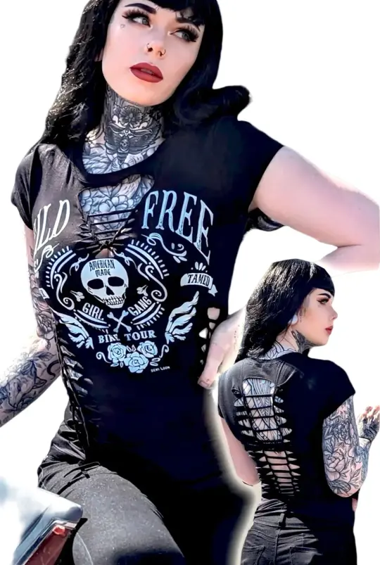 Wild & Free Ribcage Slash Grunge Biker Tee