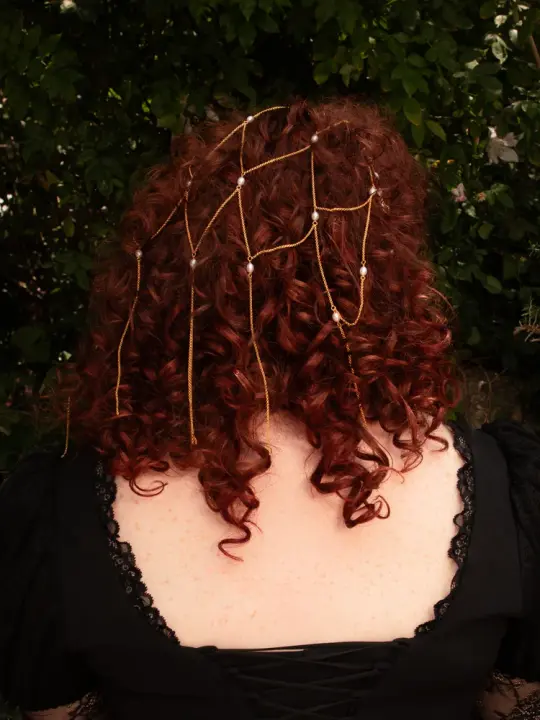 Tassel Chain Hair Net in Gold with Pearls
