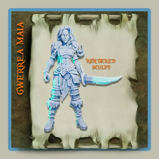 render of 28mm miniature barbarian Gwerrea Maia