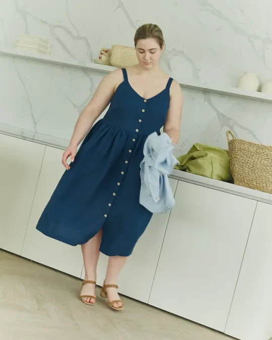SELMA-2 button down slip linen dress