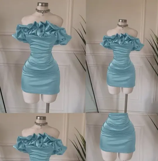 Elegant Royal Blue Sheath Ruffled Strapless Applique Bodycon Mini Dress Homecoming Dress RS224