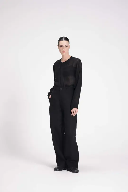 LINEN MID-RISE STRAIGHT PANTS