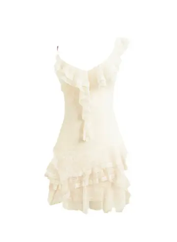 Casual Ivory/Black Homecoming Dress Ruffled A-Line One-shoulder Corset Mini Summer Dress RS679