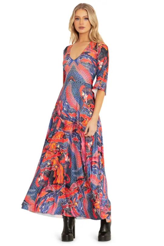 Phoenix Arising Wide Sleeve Maxi Dress