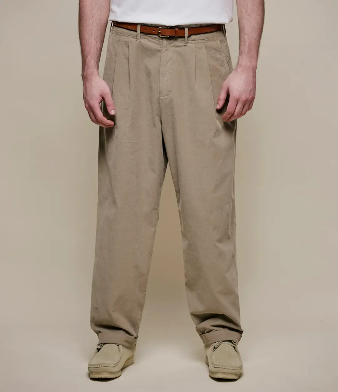 Pleated Lightweight Cotton Corduroy Ankle Length Pants
