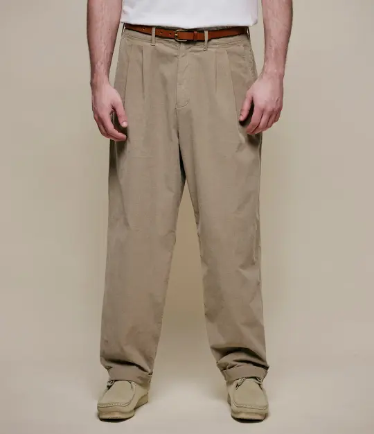 Pleated Lightweight Cotton Corduroy Ankle Length Pants