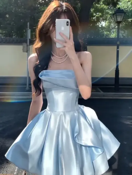 Ruffled Strapless Silky Homecoming Dress , Dreamy Women's Short Prom Dress RS2190