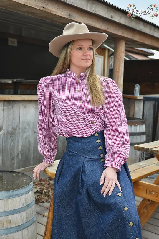 Gingham Prairie Blouse in Red & White- XL