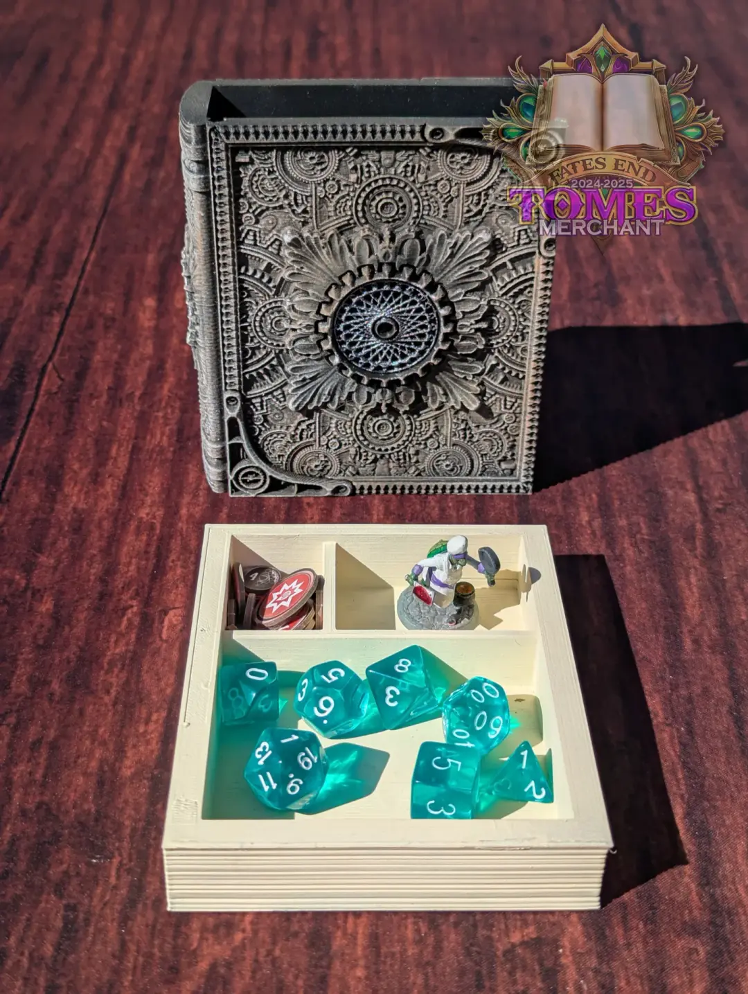 Artificer Steampunk 3D Printed RPG Spell Book Tome: RPG Dice Tray, Tokens, & Card Storage