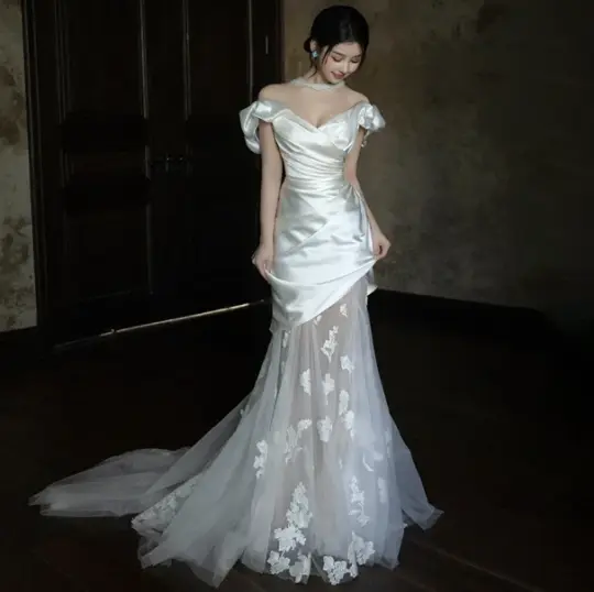Elegant White Mermaid Sweetheart Lace Embroidery Bodycon Maxi Wedding Dress RS767