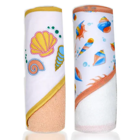 Buba Baby 2 Pack Hooded Baby Bath Towels, Seashells