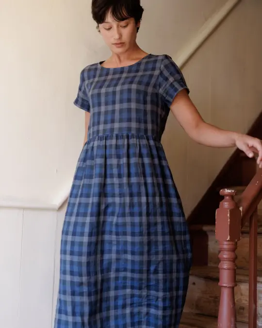 No.17 Full Length Linen Tea Dress in Blue Melange