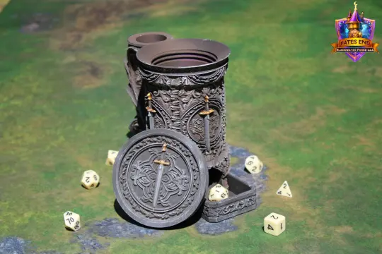 Fighter 3D Printed RPG Dice Tower & Can Holder Combo: Fate's End Collection