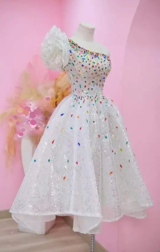 Colorful Flowy Tulle Prom Gown White Women's Maxi Evening Dress Birthday Dress RS2783