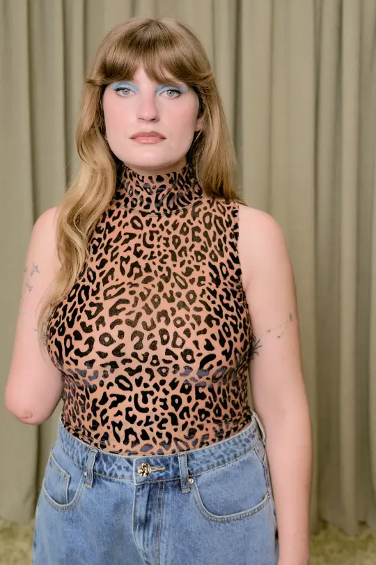 New Jersey Leopard Mock Neck Mesh Tank