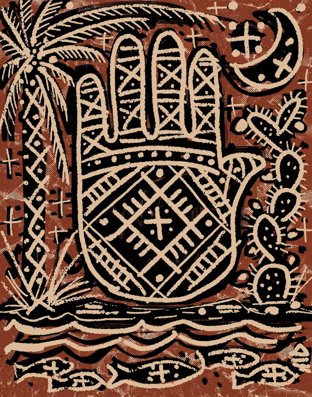 hamsa and cactus PRINT
