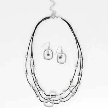 Hip to be Square Multi-strand Necklace and Earrings Set