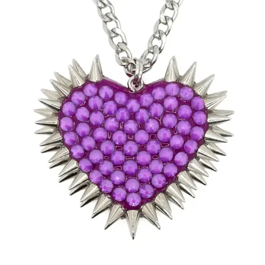 Classic Spiked & Paved Heart Necklace | Electric Purple