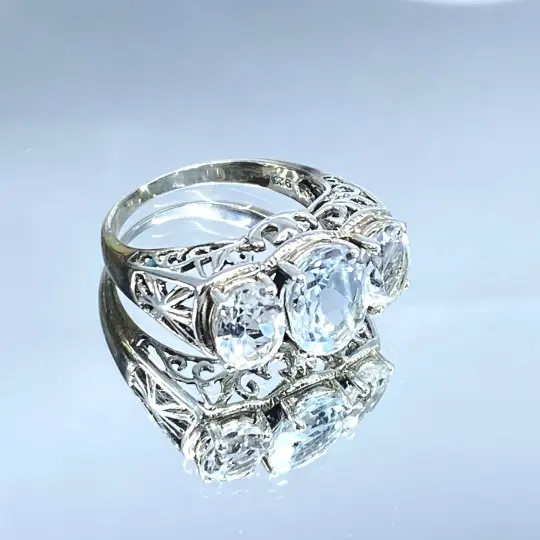 Natural White Topaz Ring, Size 8.5, Cocktail Ring, Art Deco Jewelry #D36 - Ready to Ship