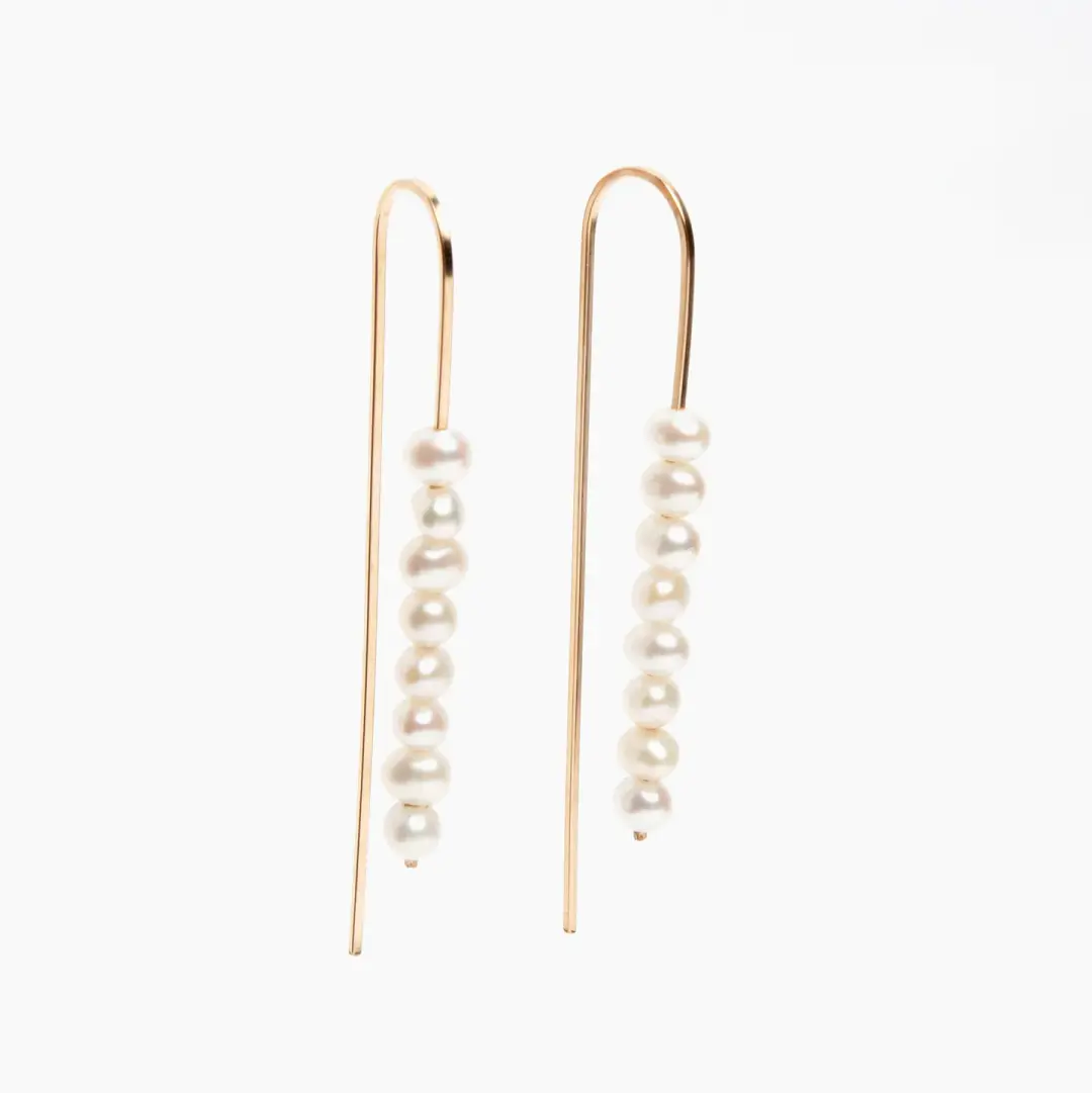 Long Arc Threader Earrings with Multiple Small Pearls