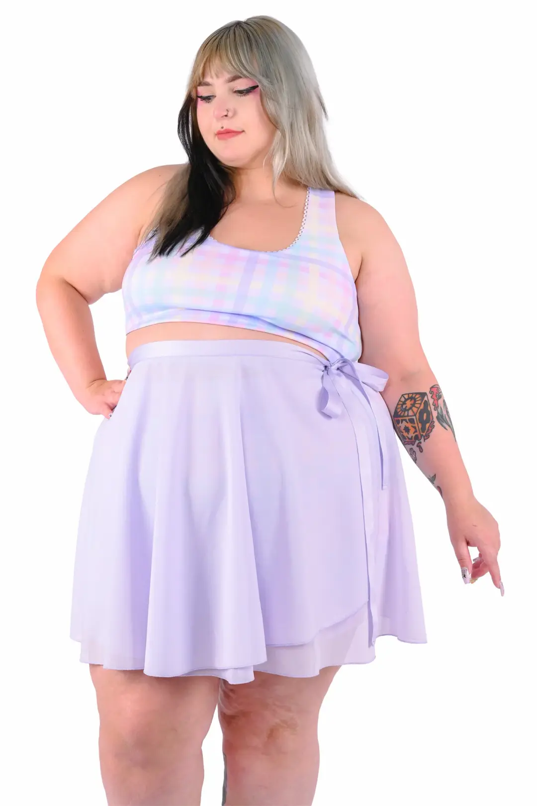 Rainbow Gingham Shorts and Wrap Skirt Set
