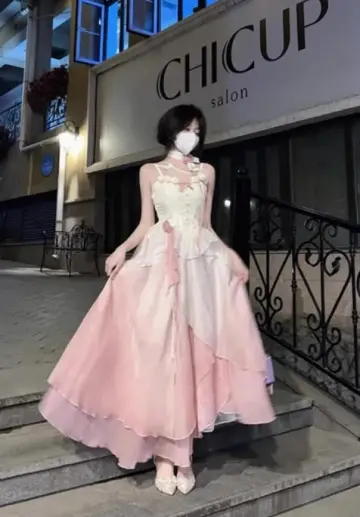 Sweet Silky Tiered Women's Prom Gown Pink Gradient Waist Fitted Maxi Evening Dress Birthday Dress — Fall Outfit 2026 New  RS3388
