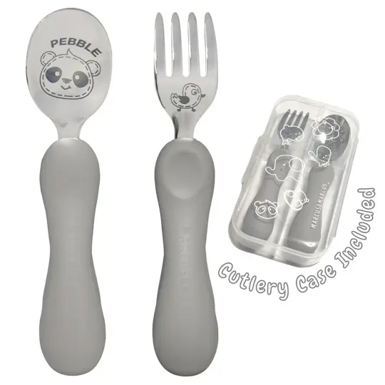 Easy Grip  Fork & Spoon Set - Pebble (with case)