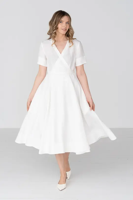 Wrap – Linen Wrap Dress with Short Sleeves