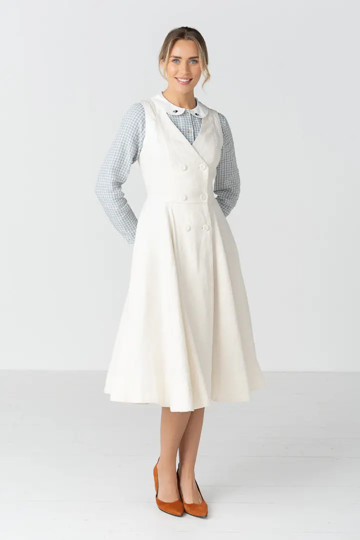 Rosa – Midi Linen Dress with Double-Button Front