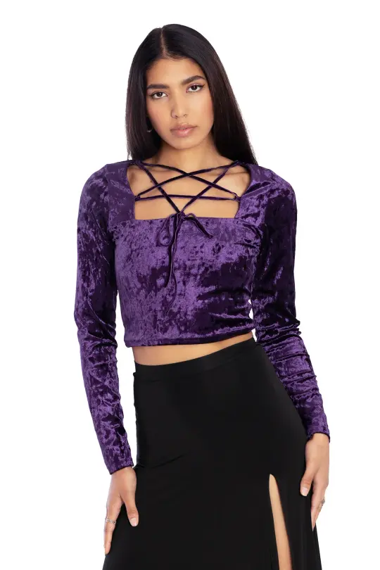 Wiccan Crushed Velvet Long Sleeve Pentagram Top