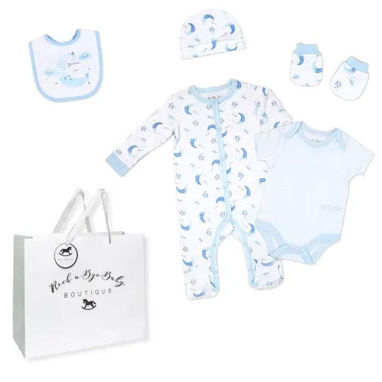 Rock A Bye Baby Boutique Baby Boys Dreaming Moon Layette, 5 Piece Set, 0-3M