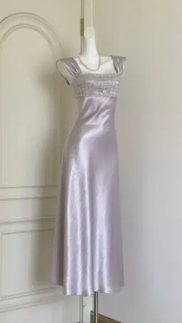 Silky Satin Gentle Corset Prom Gown , Lavender Women's Maxi Evening Dress RS2584