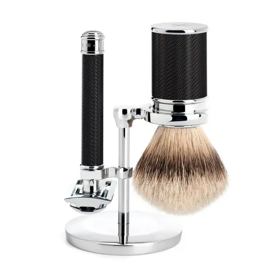 MÜHLE TRADITIONAL 3 Pc. Shaving Set, Silvertip Badger Brush & Safety Razor, Metal, Black