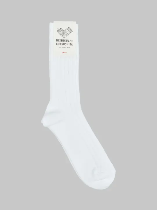 Nishiguchi Kutsushita Egyptian Cotton Ribbed Socks Off White
