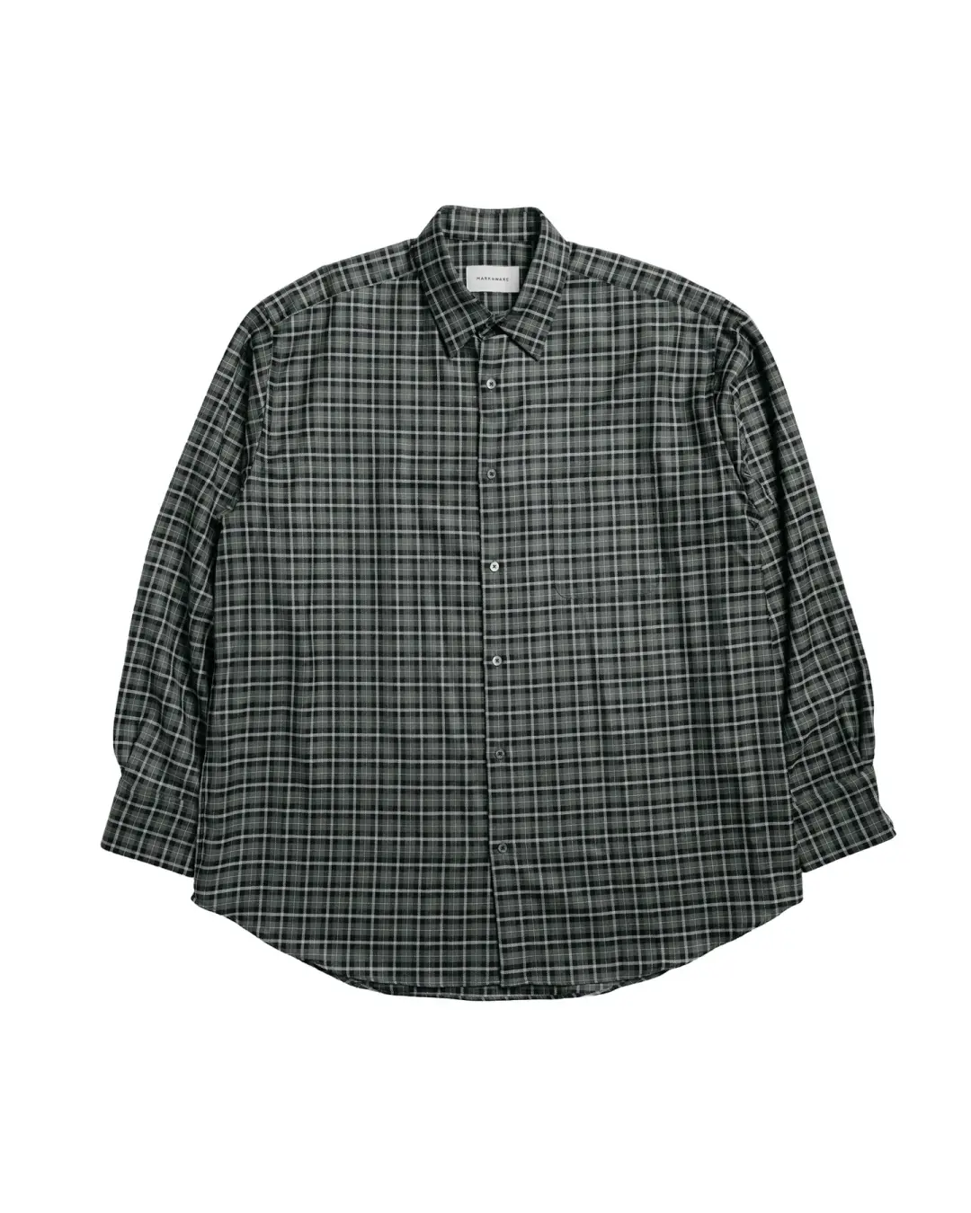 MARKAWARE Comfort Fit Shirt Organic Wool Viyella Check Moss Gray Check
