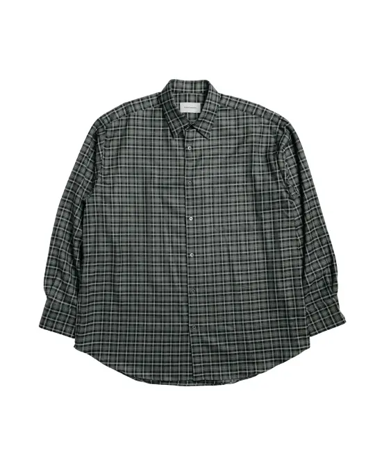 MARKAWARE Comfort Fit Shirt Organic Wool Viyella Check Moss Gray Check
