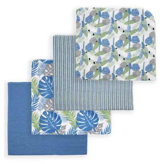 necessities by tendertyme Baby Boys and Baby Girls 4 Piece Tropical Prints Receiving Blankets, Blue