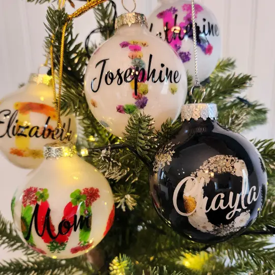 Real Flower Personalized Initial Ornaments