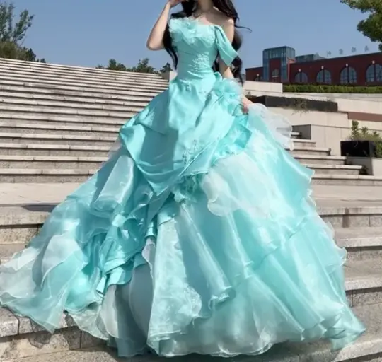 Elegant Mint Green Ball Gown Off-the-shoulder Applique Corset Maxi Quinceanera Dress RS567