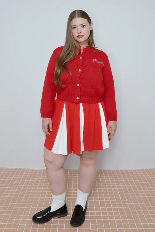 Soft Linen Cheer Skirt Red/White