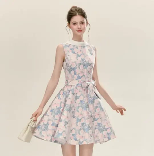 Elegant Floral Homecoming Dress A-Line High Collar Corset Mini Prom Dress RS715