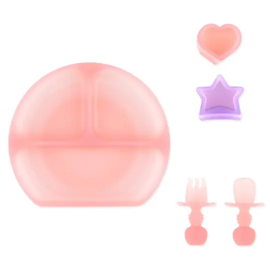 Grip Dish Deluxe Infant 5-Piece Mealtime Set: Pink Jelly