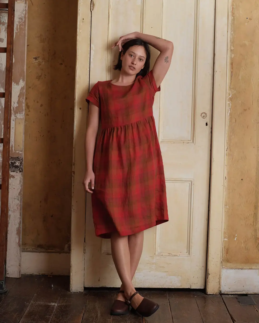 No.15 Linen Day Dress in Paloma Check