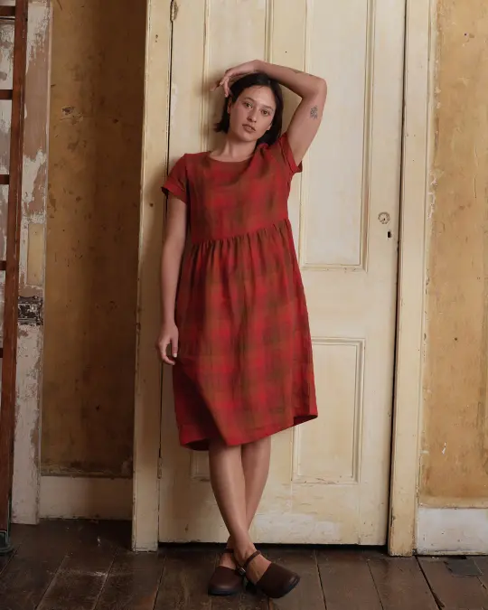 No.15 Linen Day Dress in Paloma Check