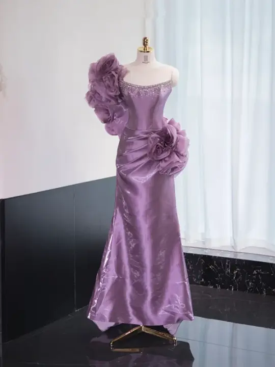 Purple strapless fitted long ball gown R8974
